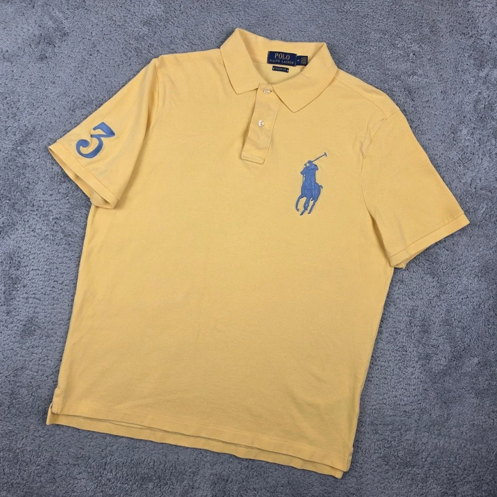 Polo Ralph Lauren Polo Shirt Mens M Yellow Big Pony Classic Fit Short Sleeve 3
